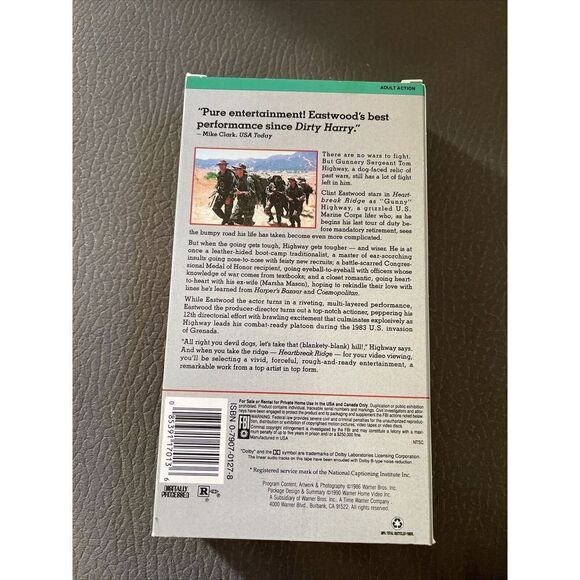 Heartbreak Ridge (VHS, 1990) Clint Eastwood Watermark Early Print Vintage USMC - Picture 3 of 7